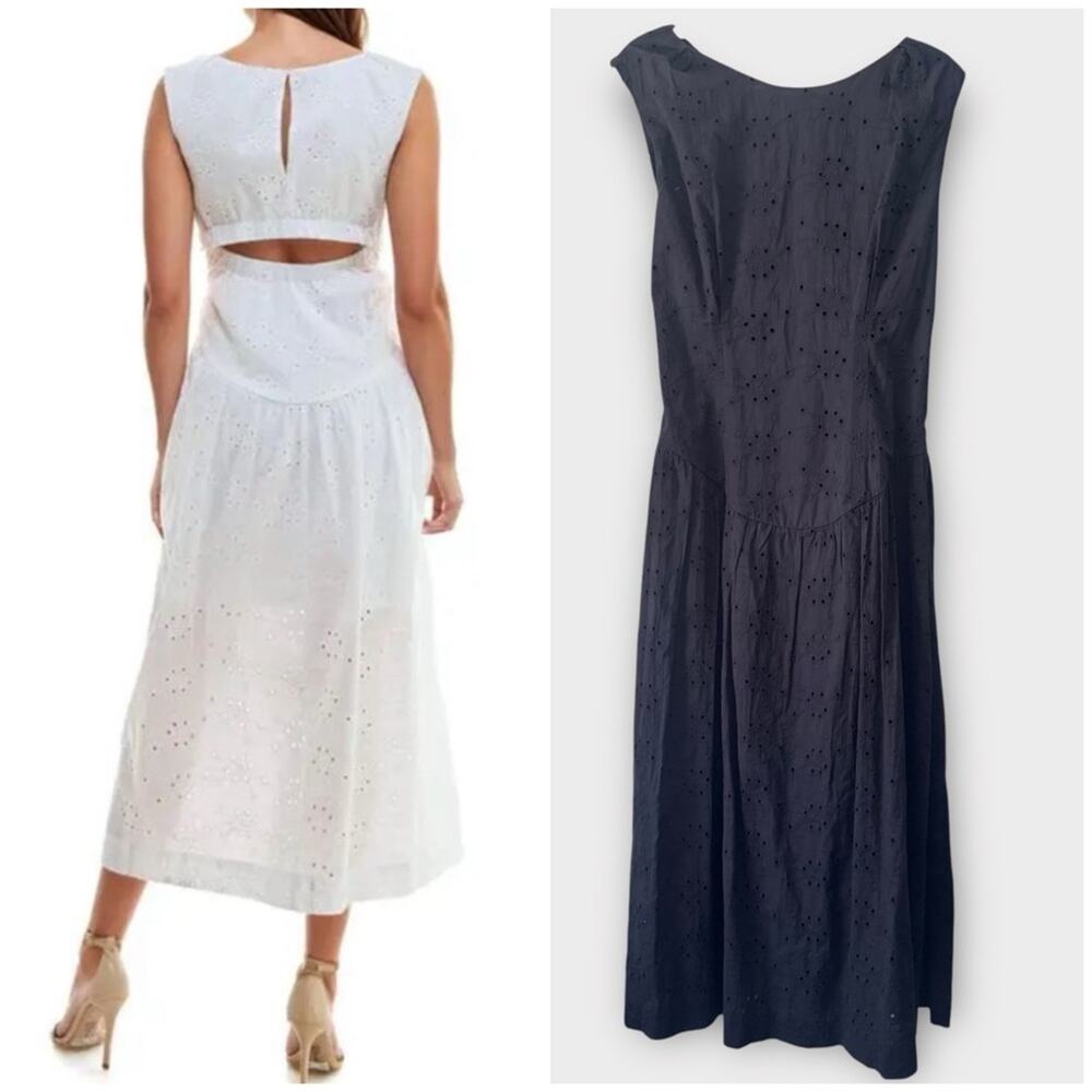 Socialite White Eyelet Cotton Maxi Dress Cutout Back, Large